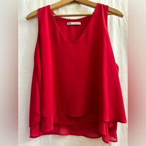 NWOT Zara Flowy Layered Tank Sz M Red